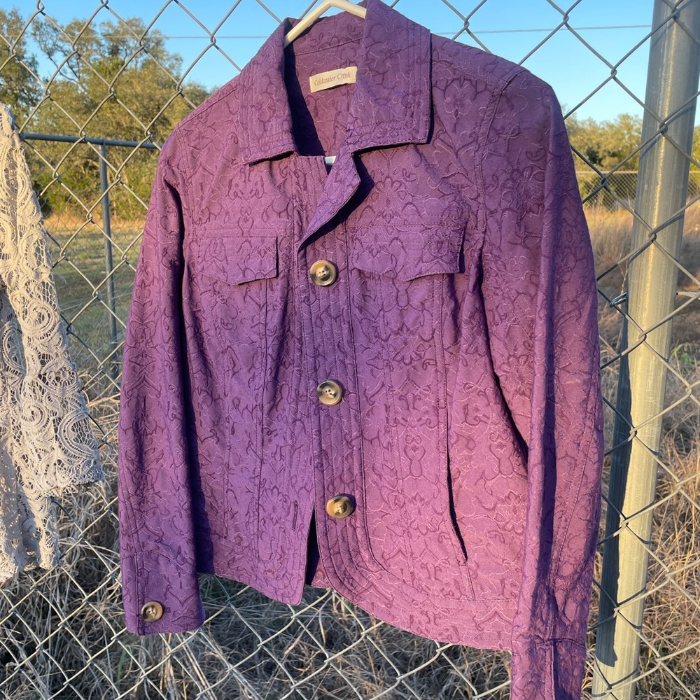Coldwater Creek Purple Embroidered Jean Jacket